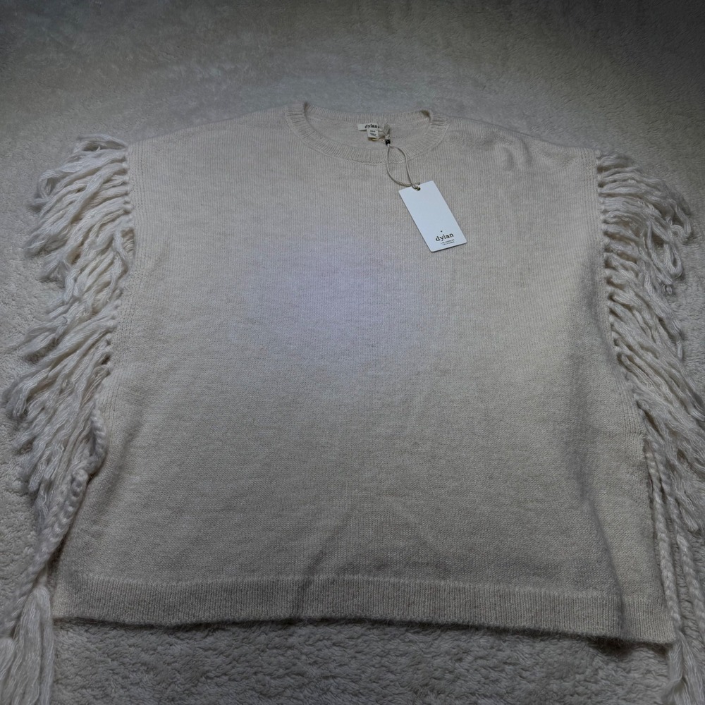 Dylan Los Angeles Cream Fringe Sweater Extra Small Sm Alpaca Wool Blend Side Tie
